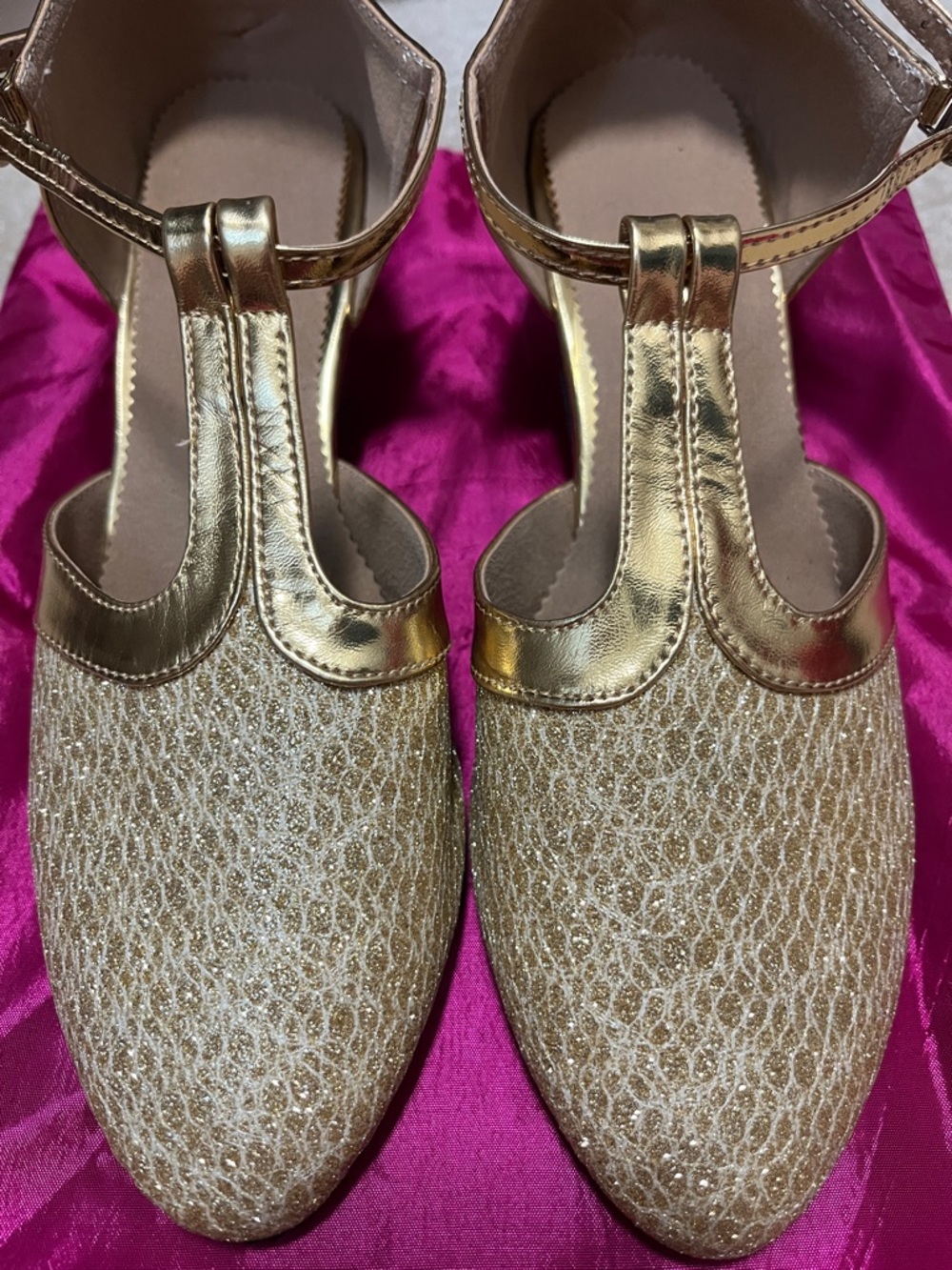 Gold Women's T-Strap Dance Shoes